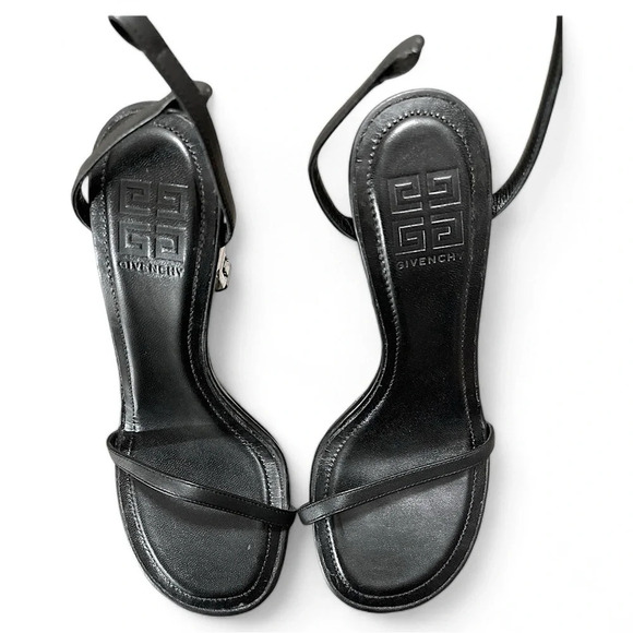 Givenchy Heels Women’s 37 Silver Cube Ankle Strap Round Open Toe Leather Black - Picture 3 of 10
